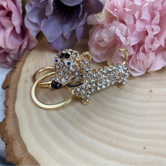 Silver Crystal Hot Dog Puppy Keychain Charm - Picture 8 of 14